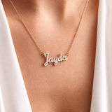Personalized pavé name necklace in silver finish – sparkling CZ crystal name pendant, 925 sterling silver