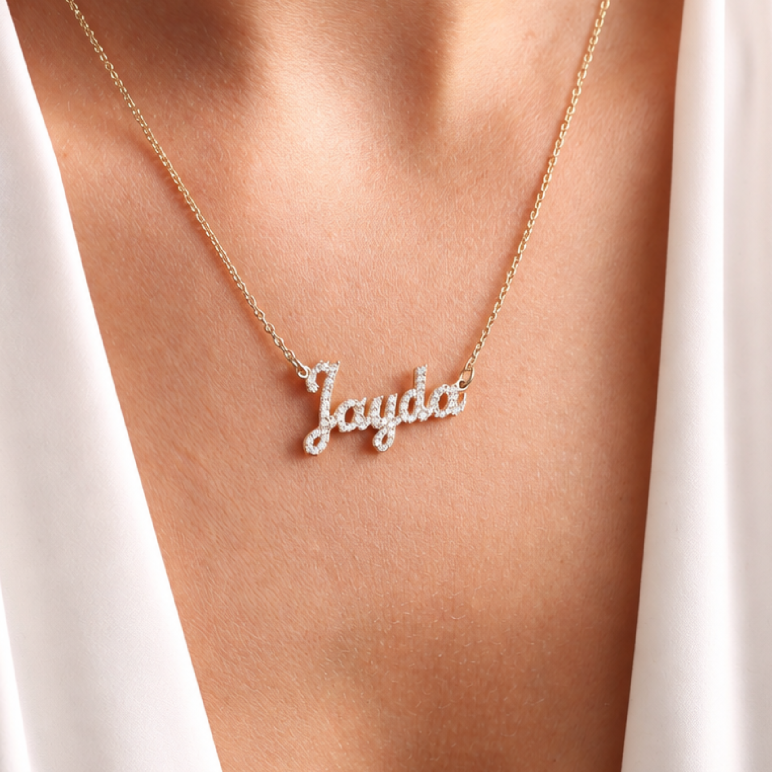 Personalized pavé name necklace in silver finish – sparkling CZ crystal name pendant, 925 sterling silver
