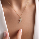 Diamond letter necklace in 925 sterling silver with CZ initial charm — personalised letter necklace
