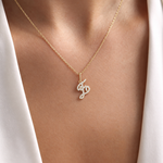 CZ initial necklace in 14K solid gold — dainty diamond letter necklace for women