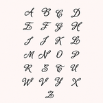 Initial letter font options for CZ diamond letter necklace — choose your engraving style