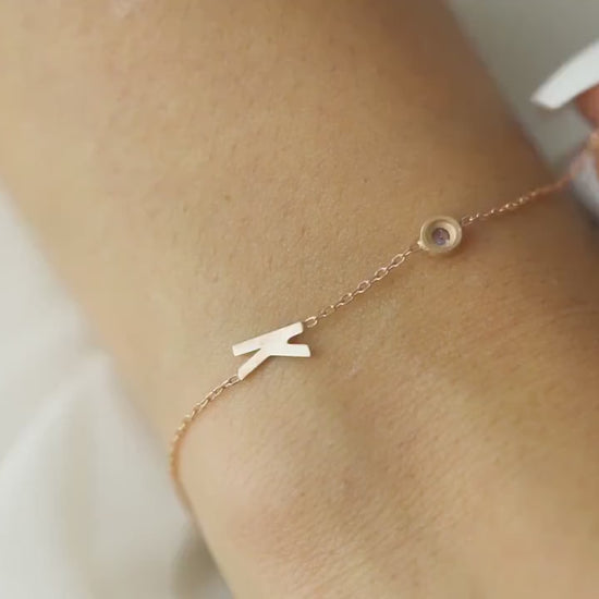 Dainty Initial Bracelet, Personalised Letter Bracelet with Birthstone, Gold Initial Bracelet, Bridesmaid Bracelet, Mother Birthday Gift