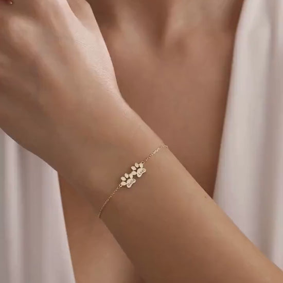 Gold Paw Print Bracelet with Name, Personalised Dog Paw Bracelet,  Dog Mom Bracelet, Pet Memorial Gift, Dog Loss Gift