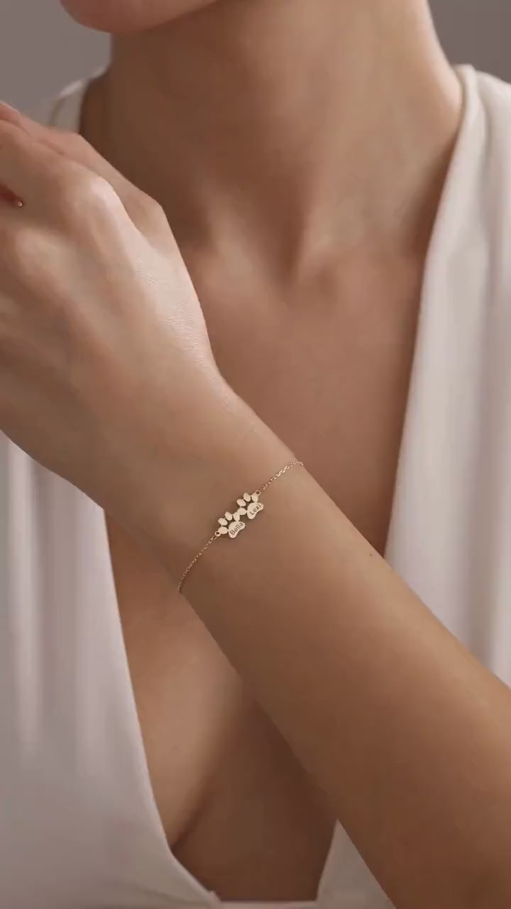 Gold Paw Print Bracelet with Name, Personalised Dog Paw Bracelet,  Dog Mom Bracelet, Pet Memorial Gift, Dog Loss Gift