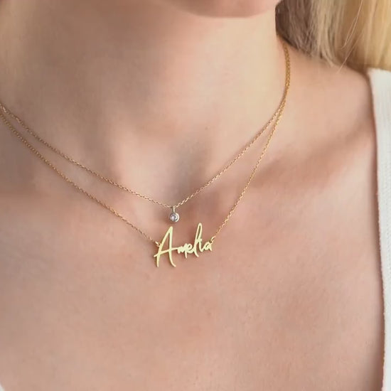 Layered Name Necklace with Birthstone, Gold Name Necklace, Personalised Gift for Wife, 2 Layered Necklace, Birthday, Girls Graduation Gift