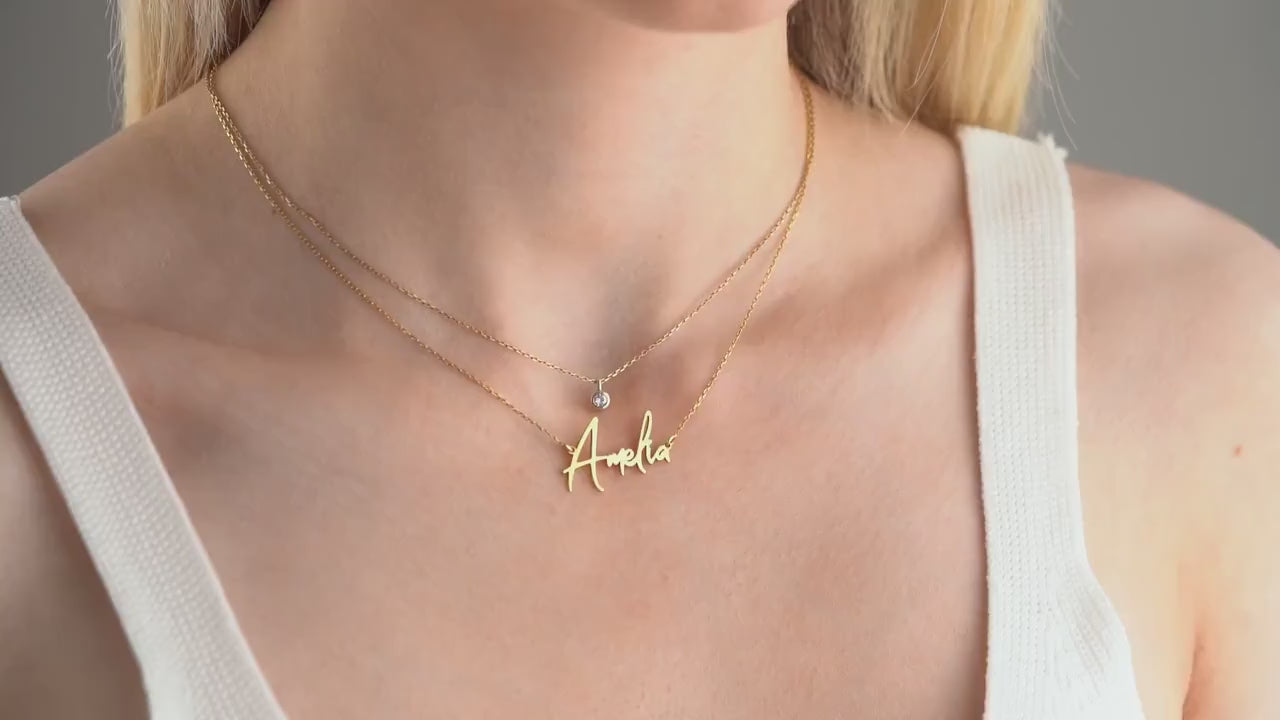 Layered Name Necklace with Birthstone, Gold Name Necklace, Personalised Gift for Wife, 2 Layered Necklace, Birthday, Girls Graduation Gift
