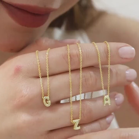 Bubble Initial Necklace Gold, 3D Letter Necklace, Dainty Initial Necklace, Mothers Day Gift, Mom Birthday Gift