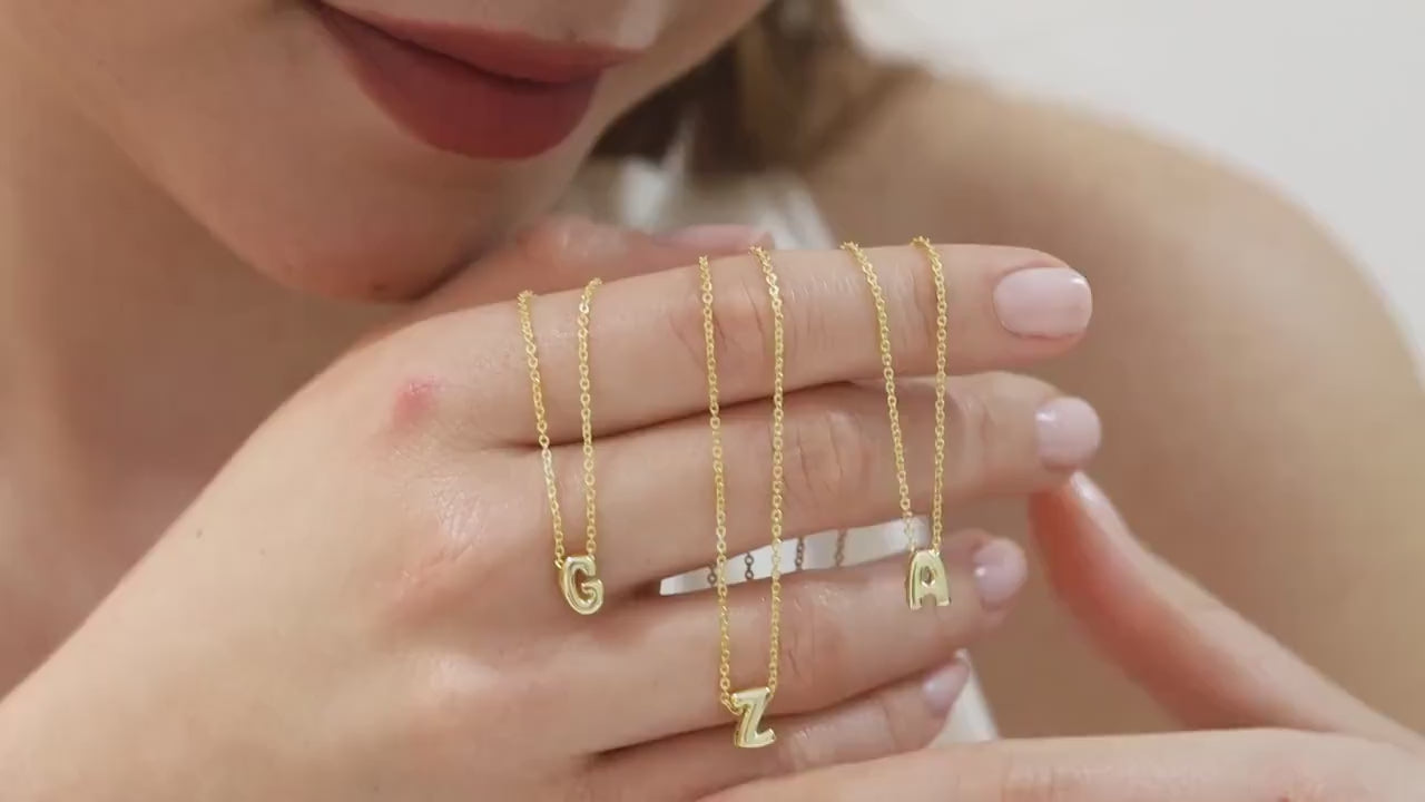 Bubble Initial Necklace Gold, 3D Letter Necklace, Dainty Initial Necklace, Mothers Day Gift, Mom Birthday Gift