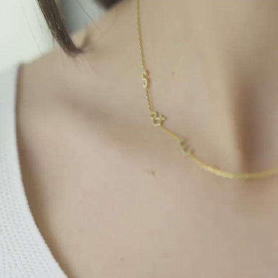 Birthstone Initial Necklace, Sideway Initial Necklace, Personalised Letter Jewelry, Gold Monogram Pendant, Christmas, Birthday, New Mom Gift