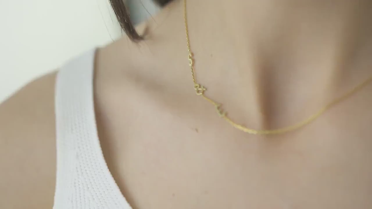 Birthstone Initial Necklace, Sideway Initial Necklace, Personalised Letter Jewelry, Gold Monogram Pendant, Christmas, Birthday, New Mom Gift