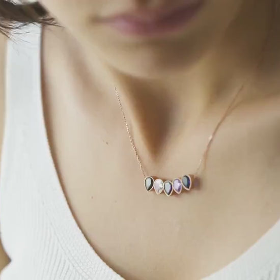 Family Birthstone Necklace, Dainty November - October Birthstone, Personalised Crystal Pendant, Anniversary, New Mom, Mother of Bride Gift