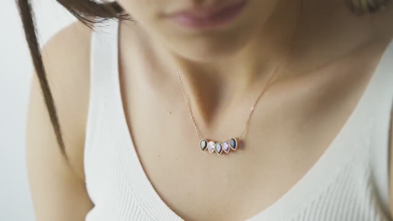 Family Birthstone Necklace, Dainty November - October Birthstone, Personalised Crystal Pendant, Anniversary, New Mom, Mother of Bride Gift