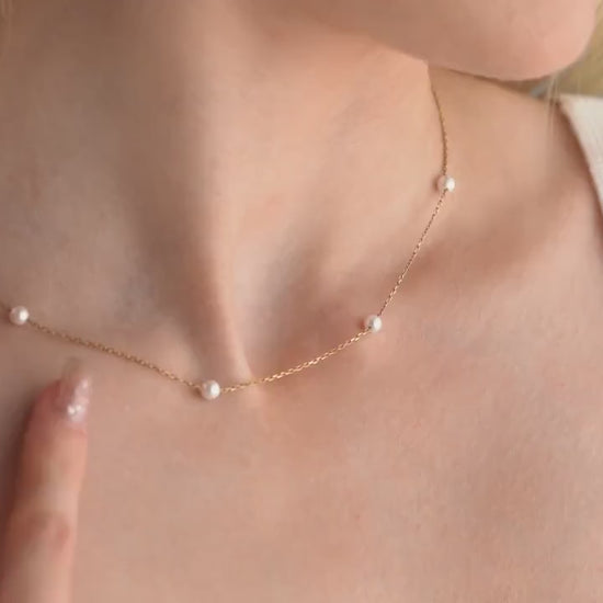 14k Gold Multiple Pearl Necklace, Tiny Pearl Necklace, Dainty Wedding Necklace, Bride Pearl Jewellery, Bridesmaid Necklace