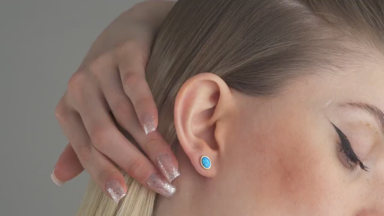 14k Gold Opal Stud Earrings, Dainty White Opal Earrings, Sterling Silver Blue Real Opal Earrings