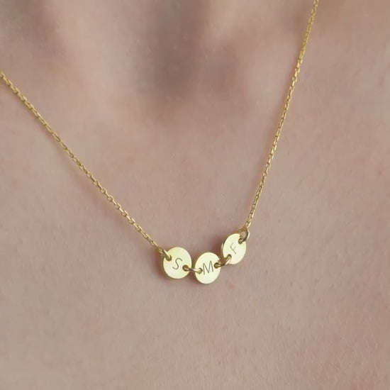 Gold Initial Discs Necklace, Tiny Disc Necklace, Monogram Necklace, Kids Initials Jewellery, Simple Pet Initial Necklace, Gift for Mother