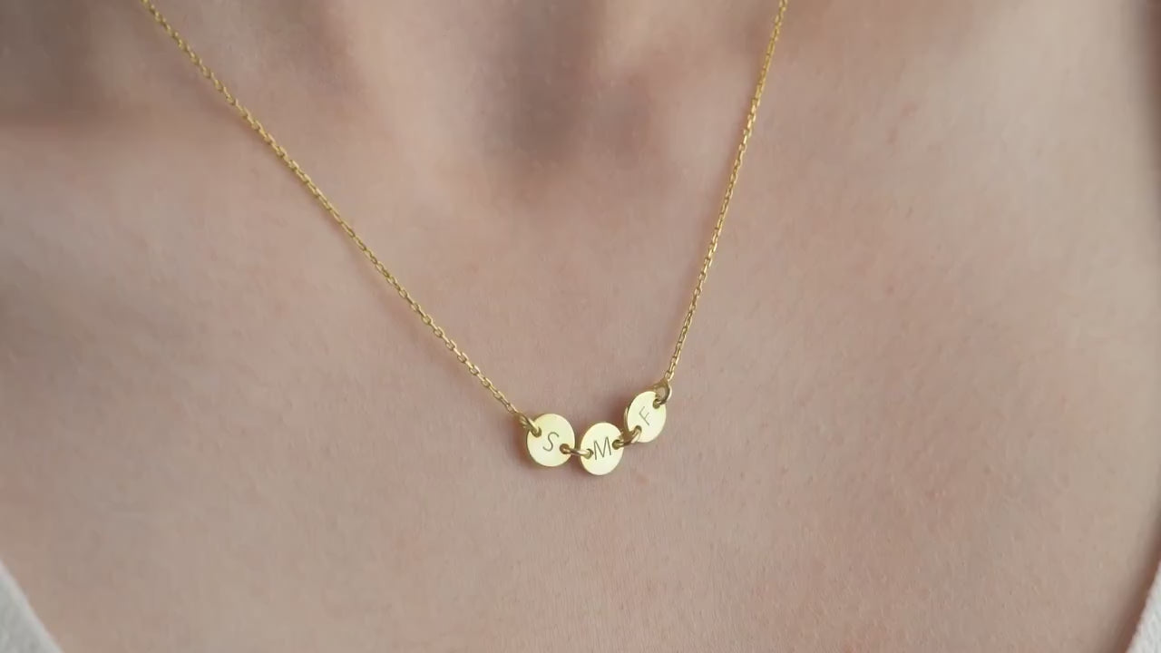 Gold Initial Discs Necklace, Tiny Disc Necklace, Monogram Necklace, Kids Initials Jewellery, Simple Pet Initial Necklace, Gift for Mother