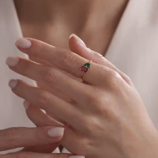 Personalised Two Birthstone Ring, Custom Toi et Moi Gemstone Ring, Birthday Gift for Her, Mothers Day Gift, Unique Girlfriend Gift