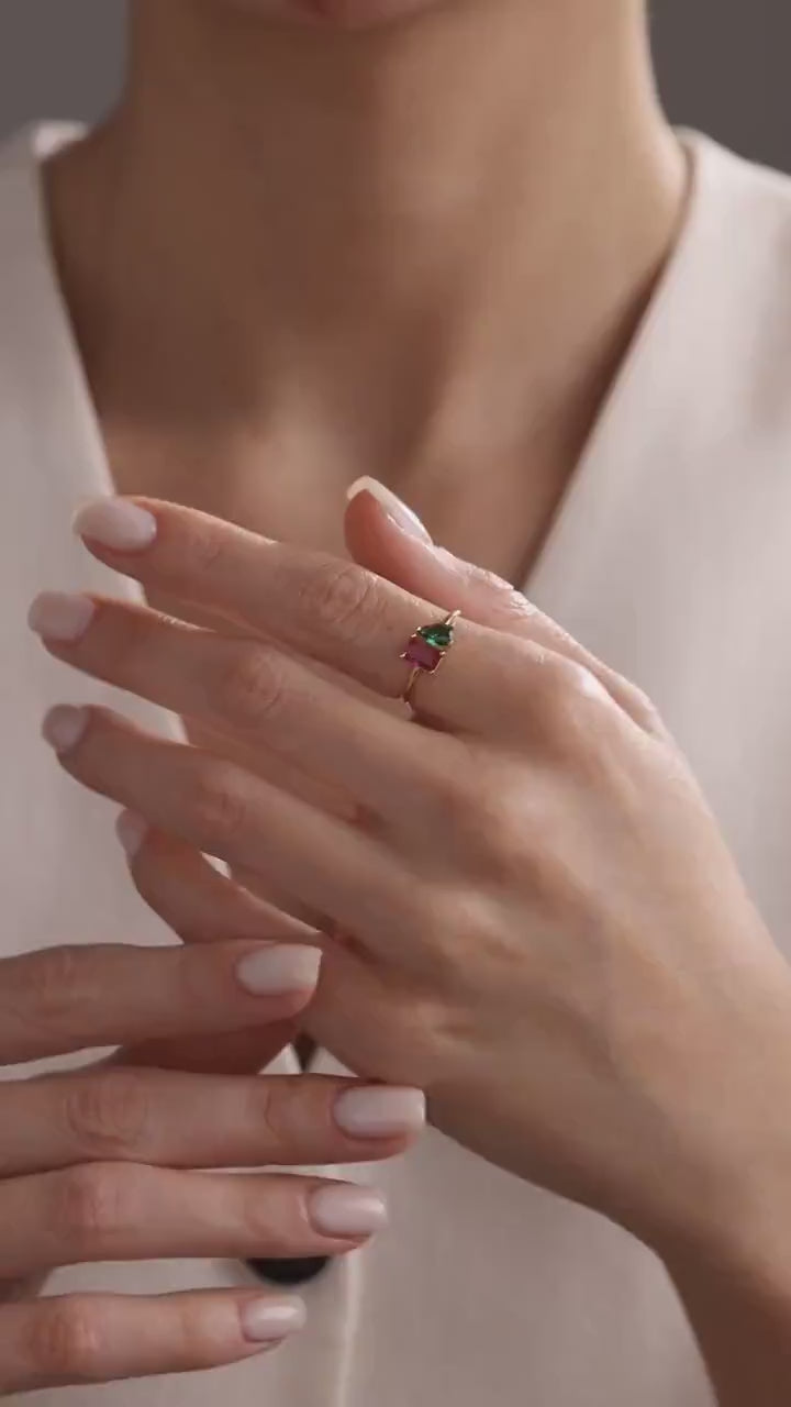 Personalised Two Birthstone Ring, Custom Toi et Moi Gemstone Ring, Birthday Gift for Her, Mothers Day Gift, Unique Girlfriend Gift