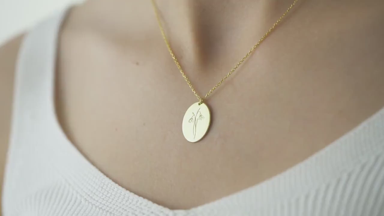 Personalised Birth Month Necklace, Holly Berry December Necklace, Silver Birth Flower Necklace with Birthstone, Daughter Birthday Gift