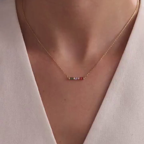 Personalized Family Birthstone Necklace, Custom Baguette Birthstone Jewelry for Mom, Mothers Day Gift, Birthday Gift for Her