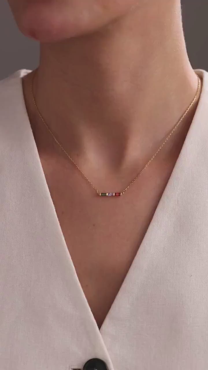 Personalized Family Birthstone Necklace, Custom Baguette Birthstone Jewelry for Mom, Mothers Day Gift, Birthday Gift for Her