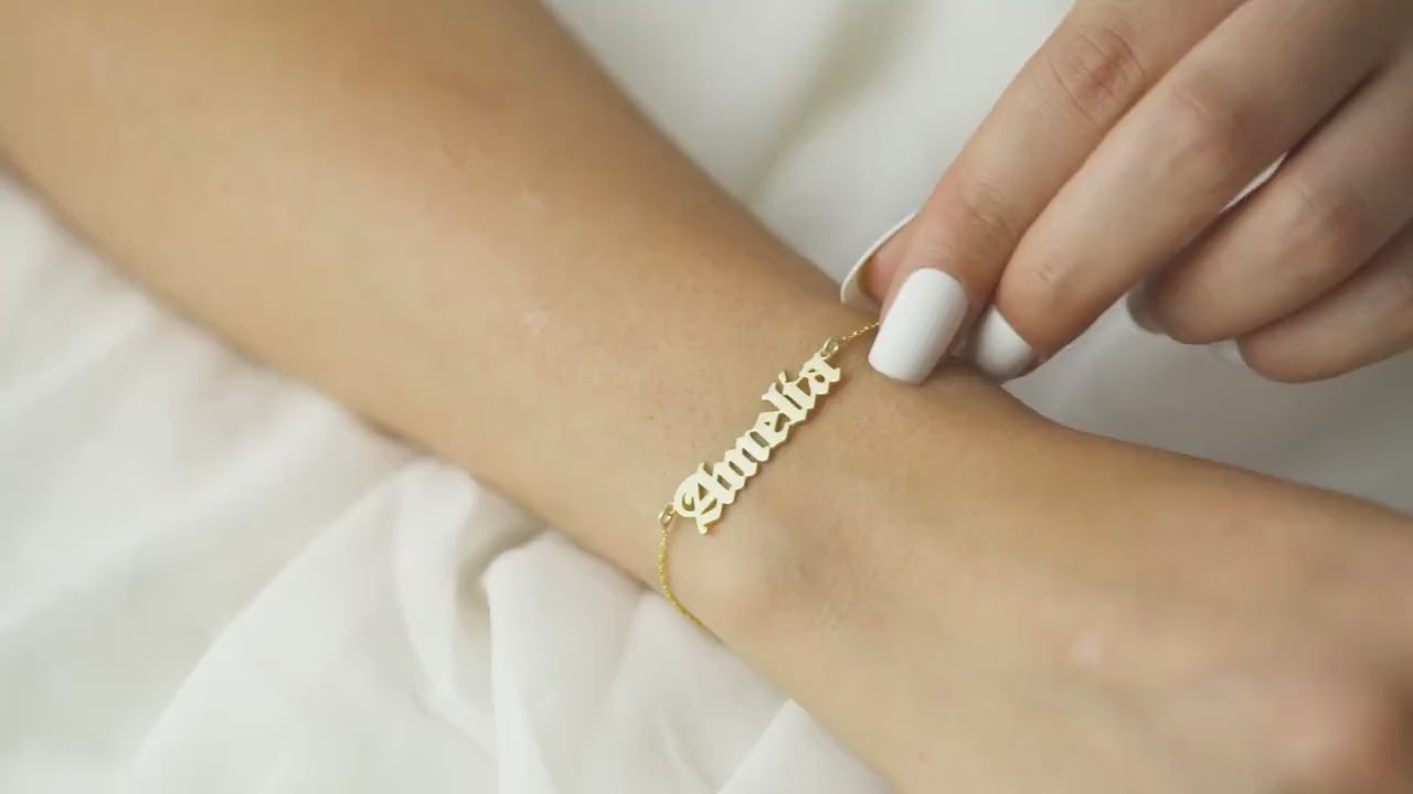 Personalised Name Bracelet, Silver Nameplate Bracelet, Custom Gold Name Jewellery, Christmas, Mother, New Mum, Bridesmaid, Teenage Girl Gift