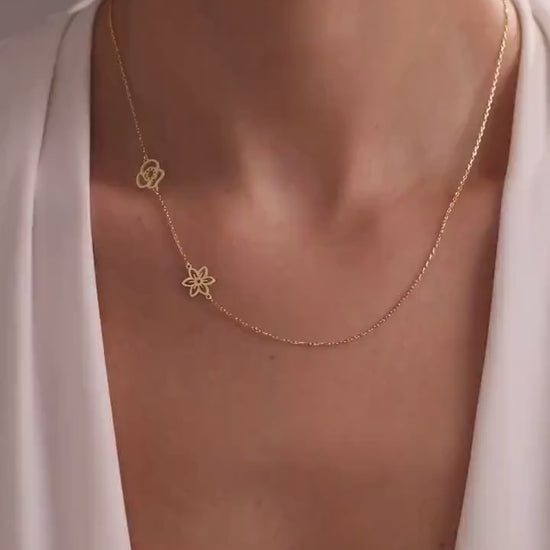 Personalized Multiple Birth Flower Necklace - Gold Sideways Birthflower Necklace - Unique Christmas Gift for Mom, Grandma, or Her