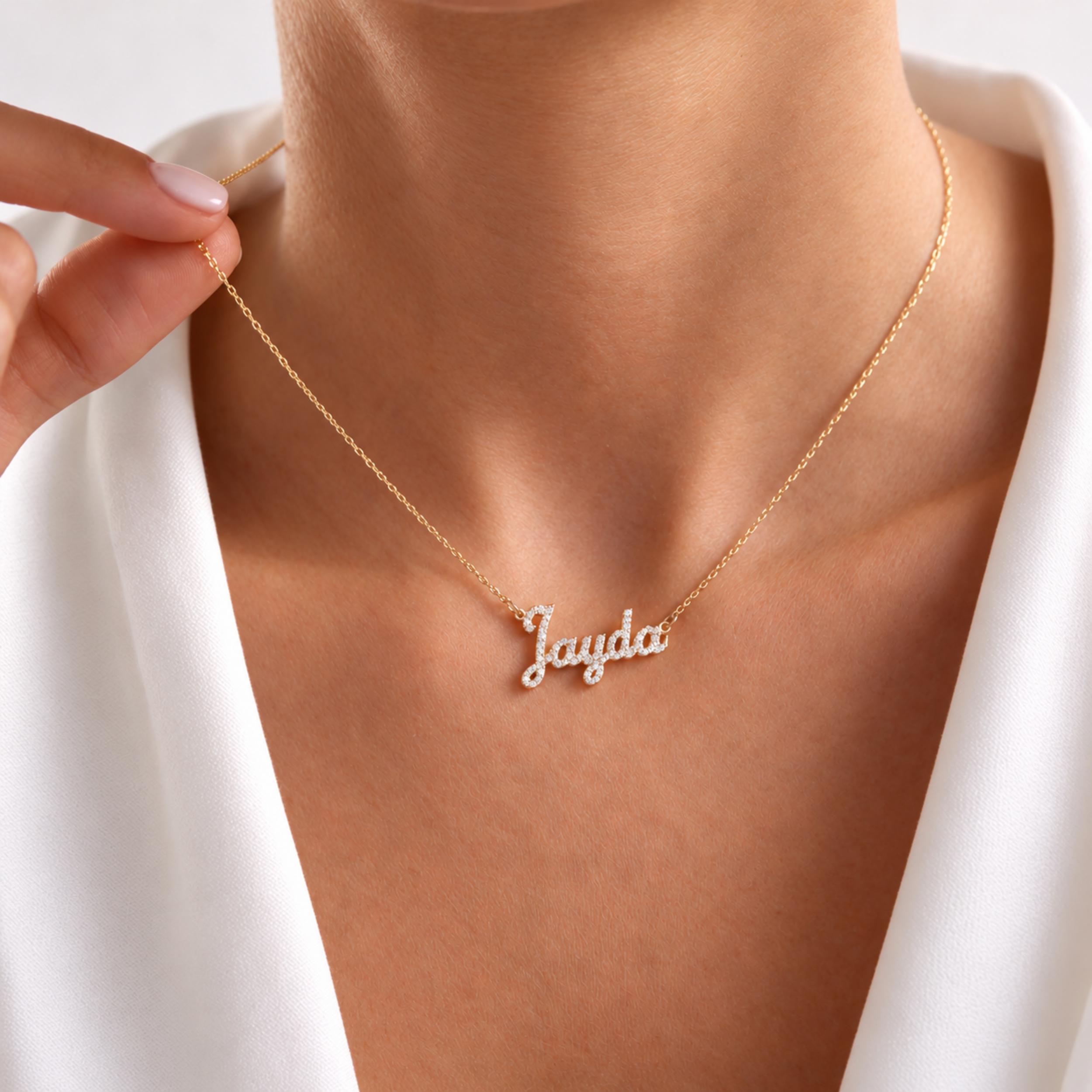 Personalized pavé name necklace in rose gold finish – crystal-set script name necklace, 925 sterling silver