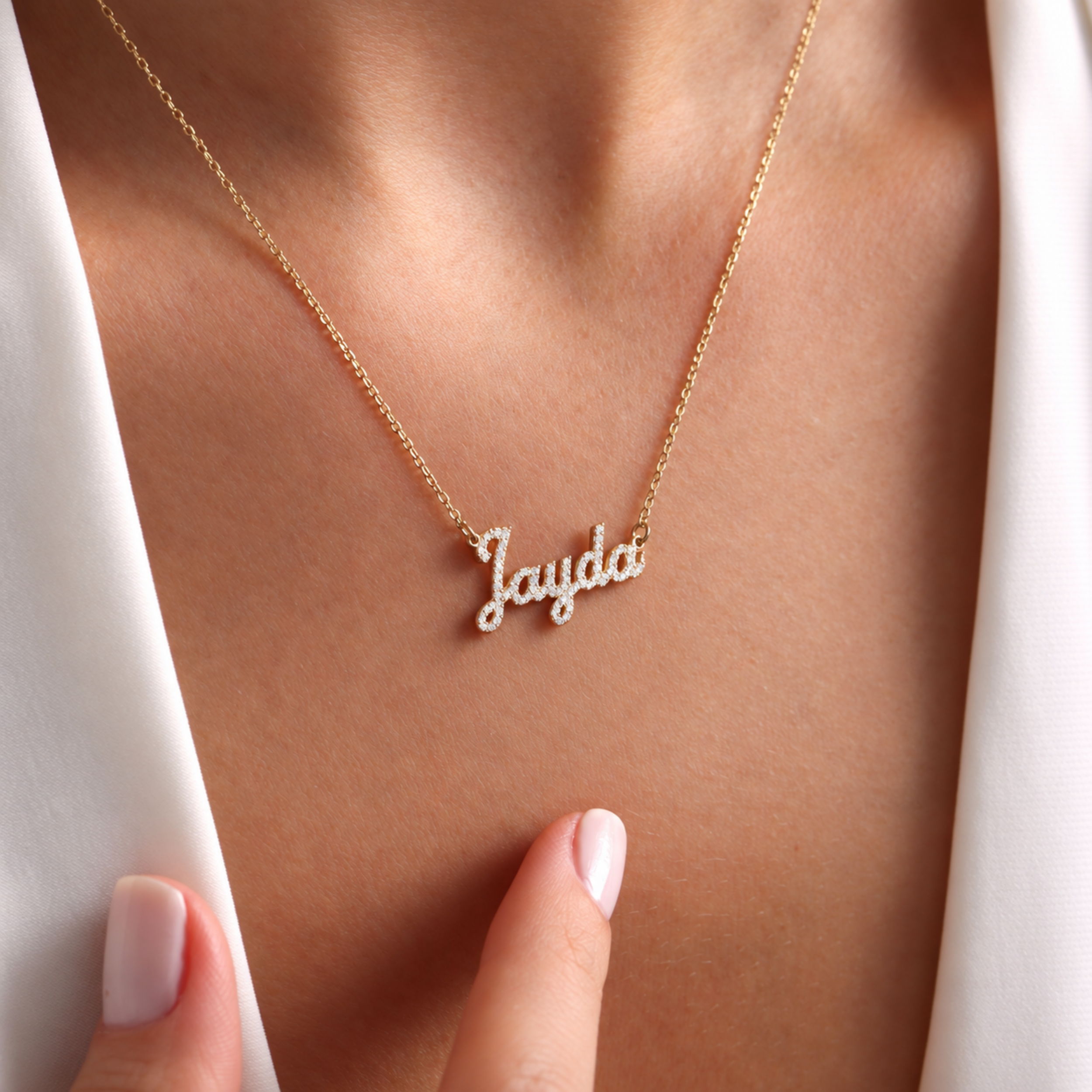 Personalized pavé name necklace in 14K solid yellow gold – fully CZ-set custom name pendant