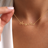 Personalized script name necklace in 14K solid rose gold – flowing script name pendant, solid gold
