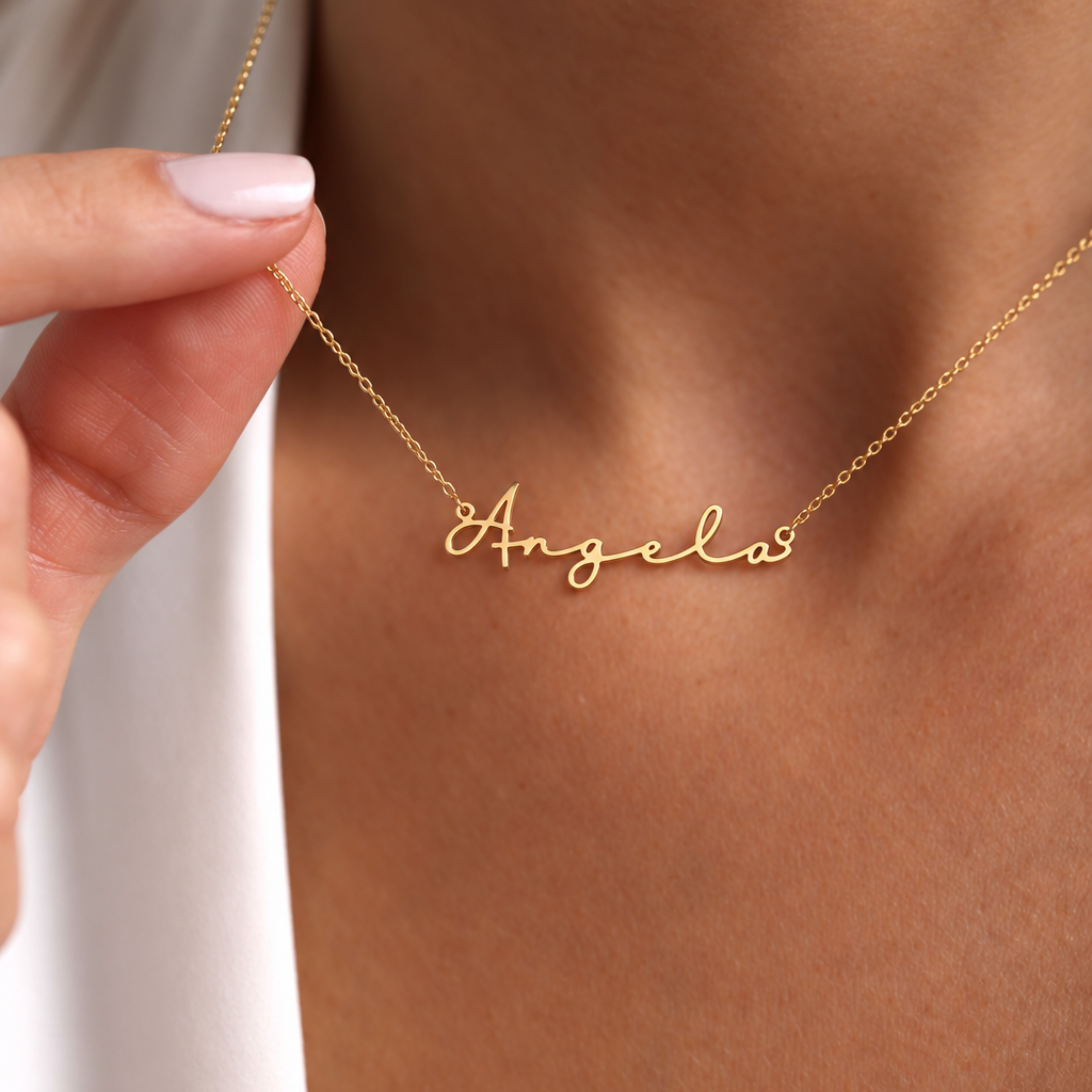Personalized script name necklace in 14K solid rose gold – flowing script name pendant, solid gold
