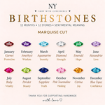 Birthstone colour options for marquise birthstone necklace — all 12 birth stones available in sterling silver and 14K gold