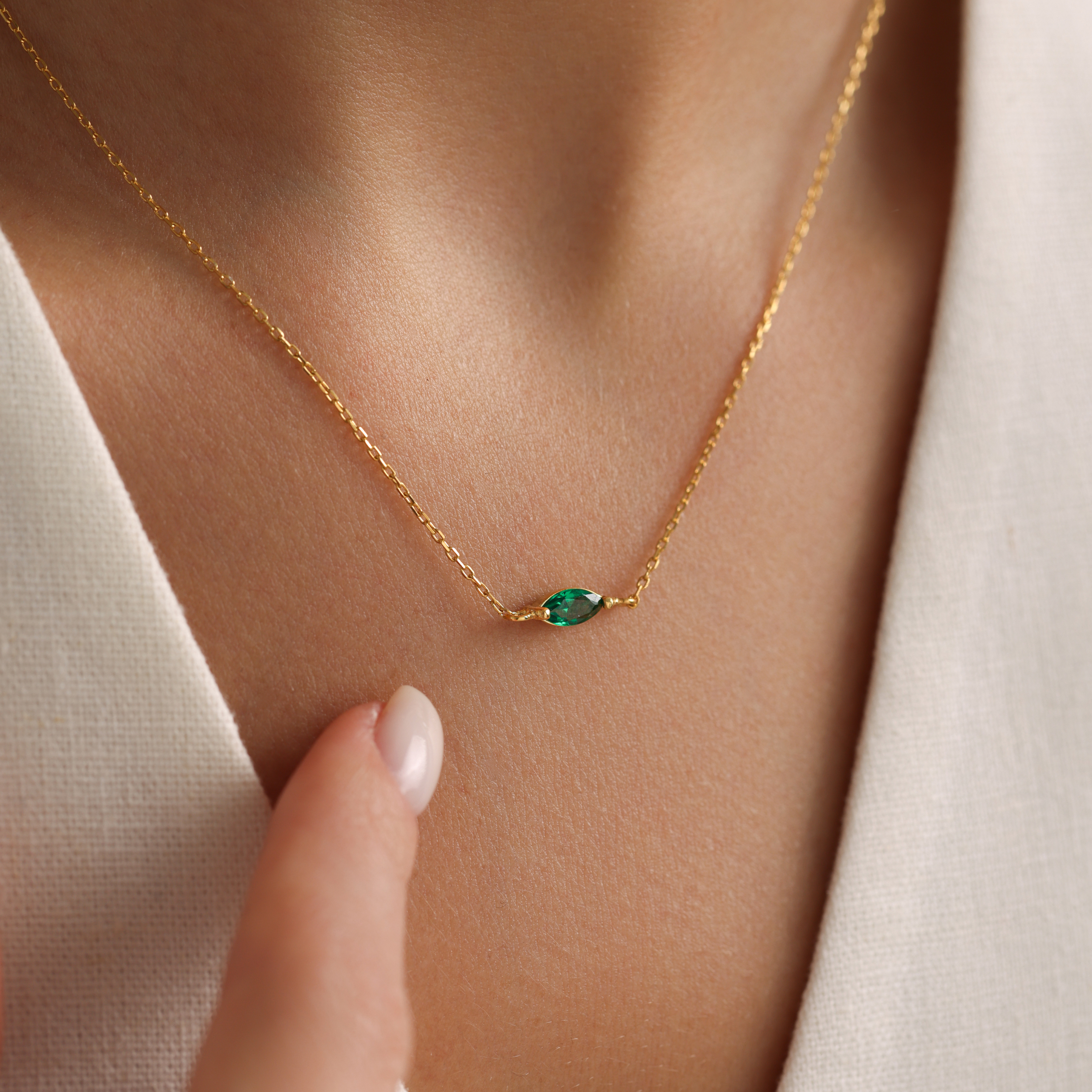 Marquise birthstone necklace in 14K solid gold — personalized birth stone necklace for women