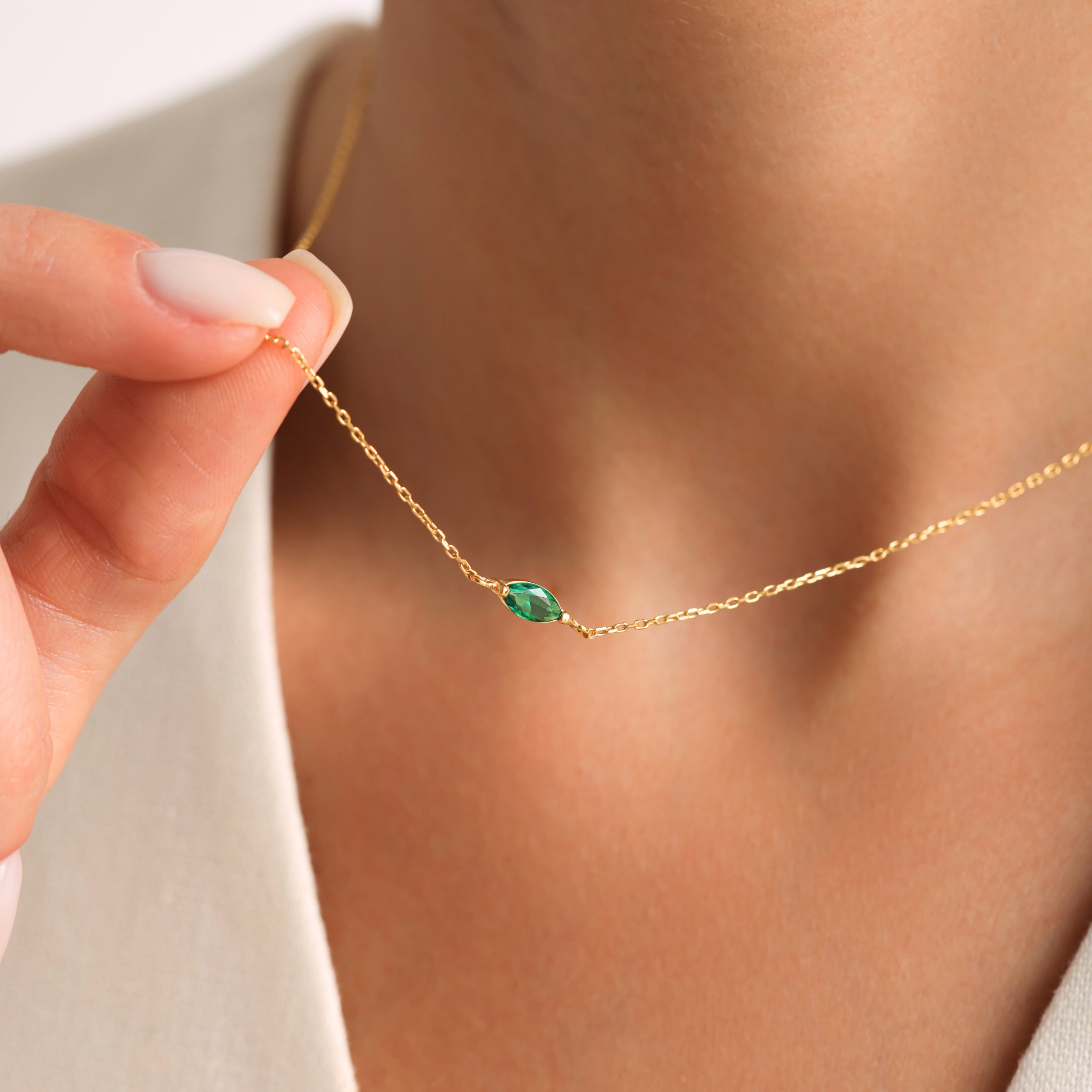 Personalized marquise birthstone necklace in 925 sterling silver — single stone birth stone necklace