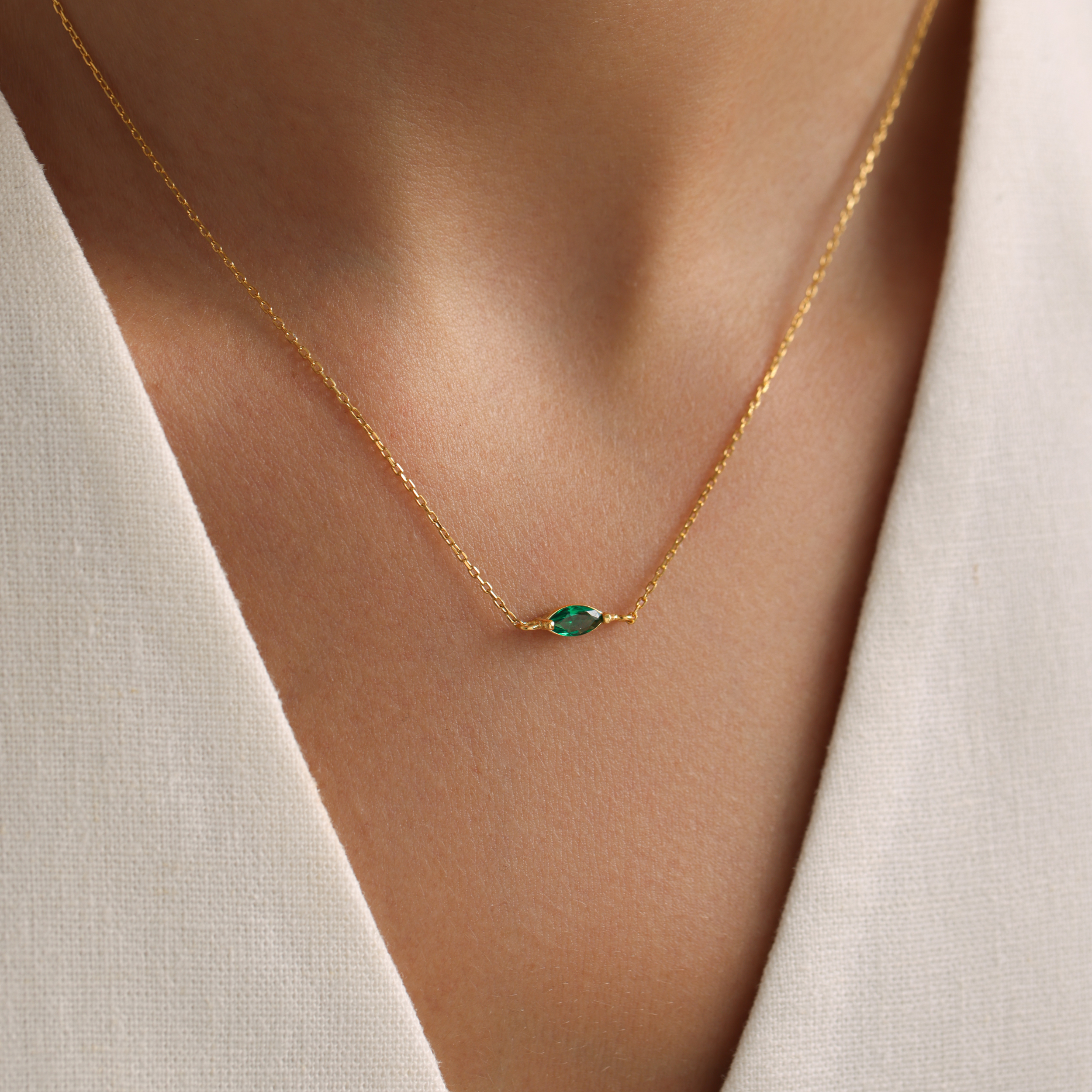 Marquise gemstone necklace in rose gold — personalized birthstone necklace gift for her