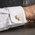 Engraved Initial Cufflinks on Wrist Gold Finish Personalised Wedding Suit Accessory for Men