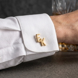 Engraved Initial Cufflinks on Wrist Gold Finish Personalised Wedding Suit Accessory for Men