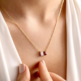 Personalised Two Birthstone Couples Necklace | 925 Silver & 14K Gold