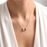 Personalised Two Birthstone Couples Necklace | 925 Silver & 14K Gold