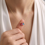 Personalised Two Birthstone Couples Necklace | 925 Silver & 14K Gold