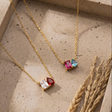 Personalised Two Birthstone Couples Necklace | 925 Silver & 14K Gold