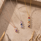 Family birthstone necklace in 14K solid gold — personalized mom necklace with vertical stones