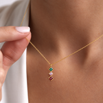 Birth stone necklace for mom with square-set vertical birthstones in 925 sterling silver